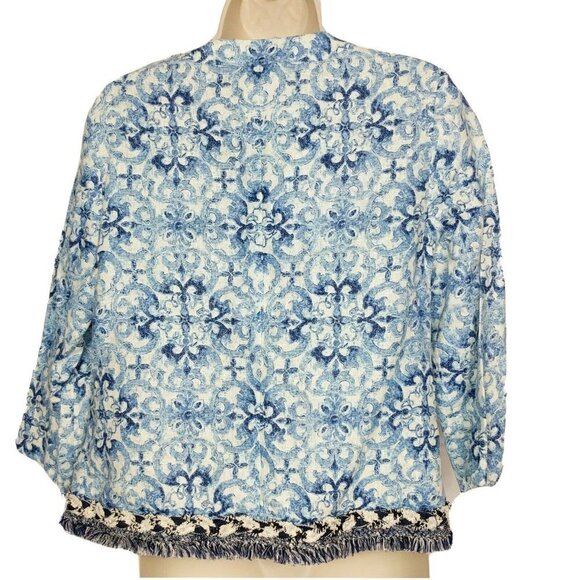 Chicos Blazer Blue White Geometric Size XS 00 - Picture 2 of 6